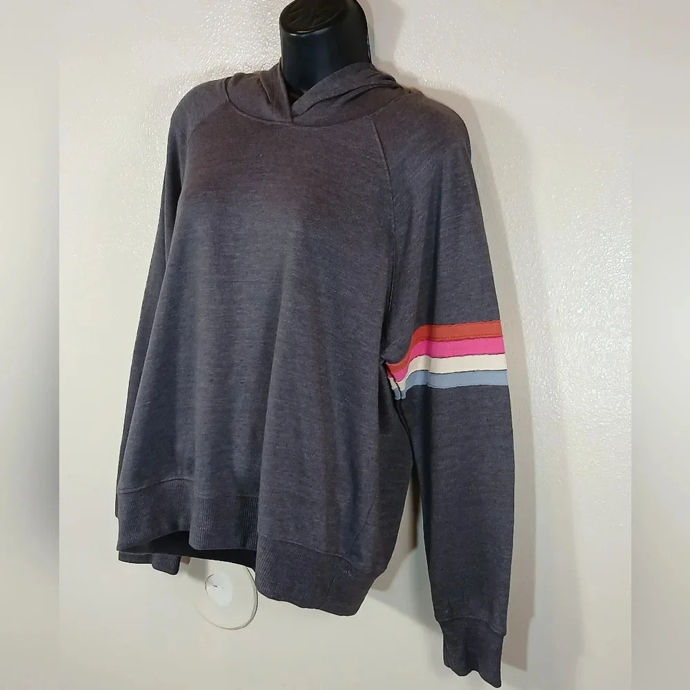 Sundry Women's Multi Stripe Hoodie in Charcoal size Large